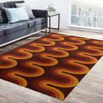 tapis marron orange rouge moderne rétro rayures ondulées polyester salon chambre extérieur
