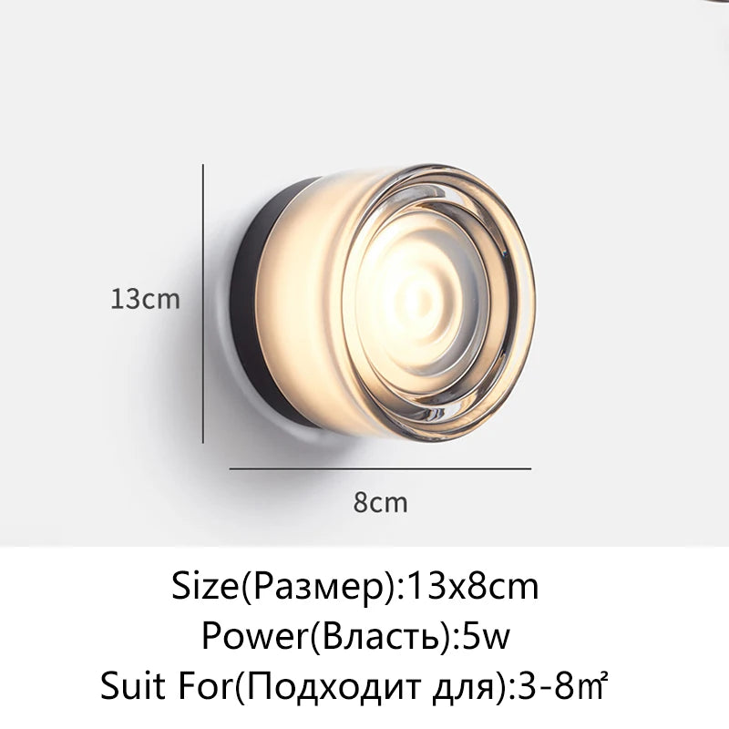 applique murale moderne spirale led verre ambre transparent chambre salon cuisine salle manger