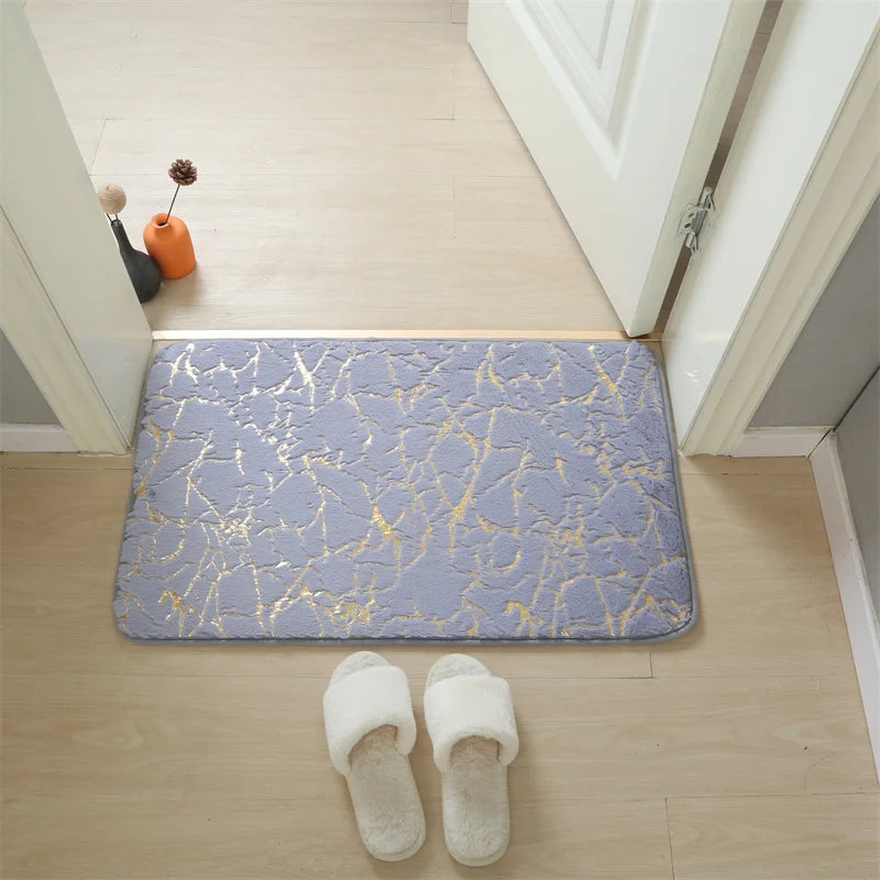 tapis bain sol antidérapant marbre doré duveté motifs veinés moderne