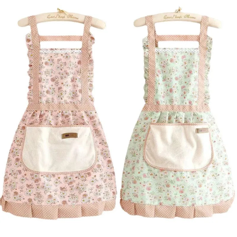 tablier cuisine fleur rose vert pois poche grande épaulettes réglables princesse