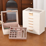 boîte bijoux cuir pu blanc moderne miroir compartiments poignées dorées portable