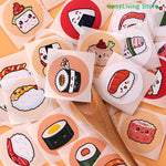 stickers adhésifs sushi cartoon visage couleurs diverses blanc rouge noir vert orange jaune rose