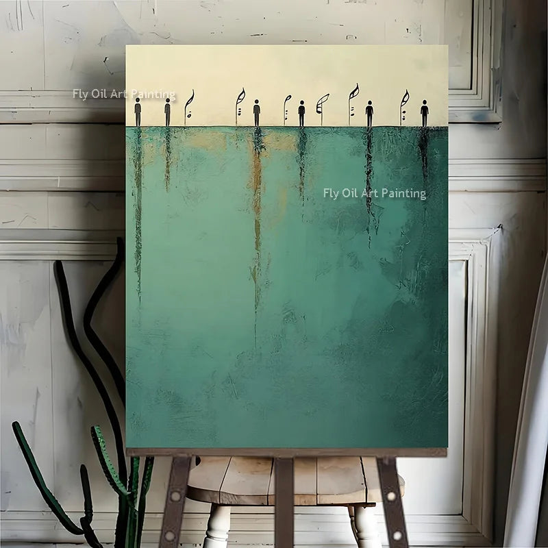 peinture l'huile contemporaine abstraite couleur bleu clair beige gris contemporain minimaliste sans cadre