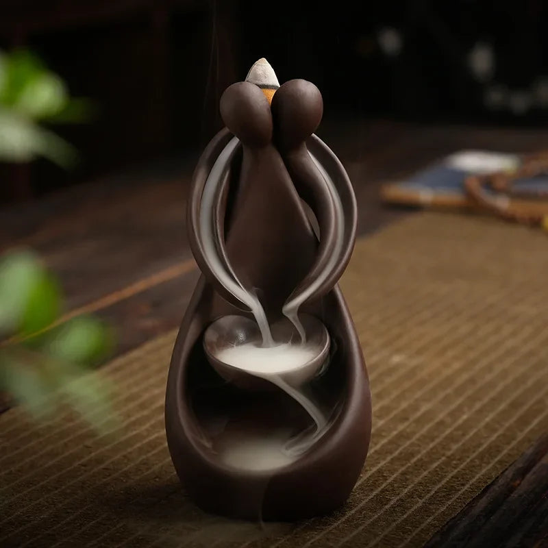 statue couple marron texture céramique moderne minimaliste incense burner sans électricité aromathérapie base encens