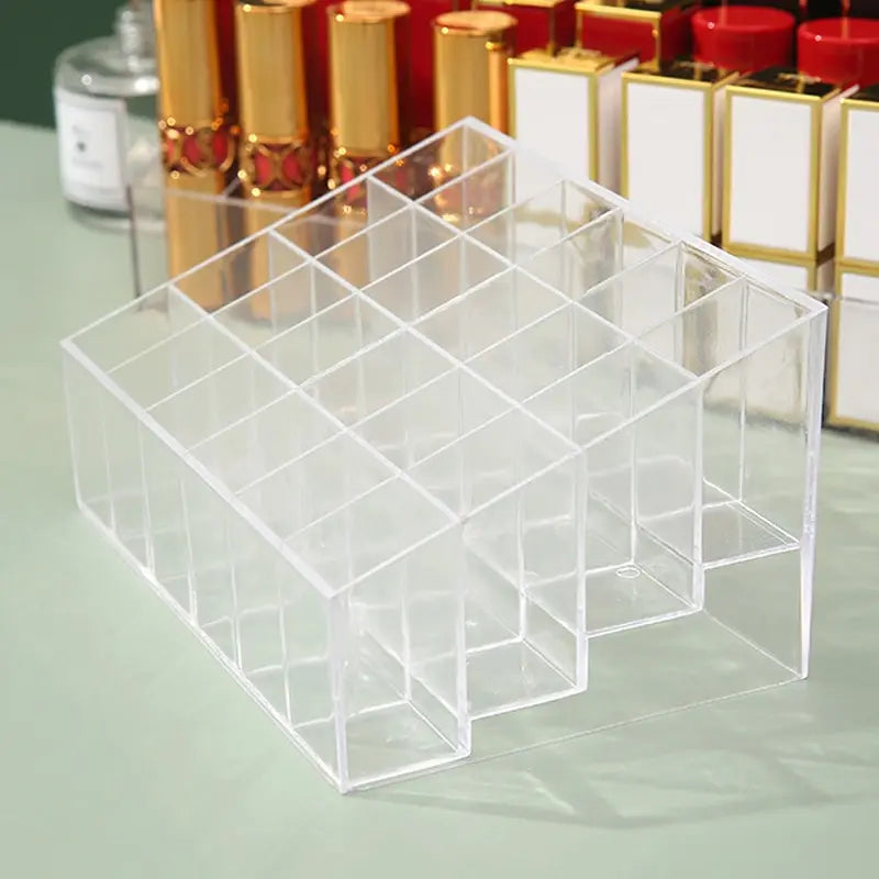 présentoir transparent moderne 24 compartiments rangement cosmétiques rouges lèvres bijoux minimaliste