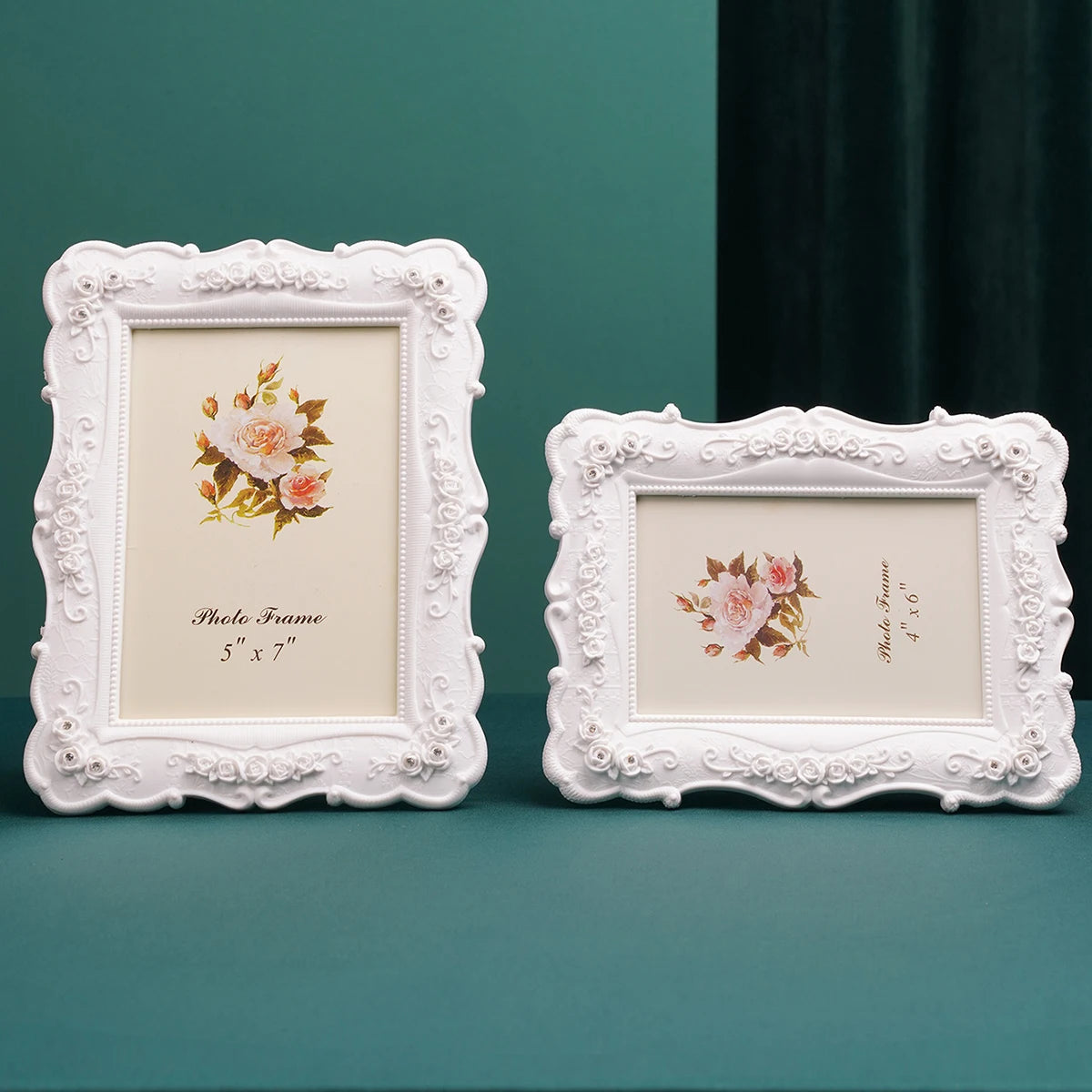 cadre photo décoratif classique floral roses blanc sculpté baroque vintage