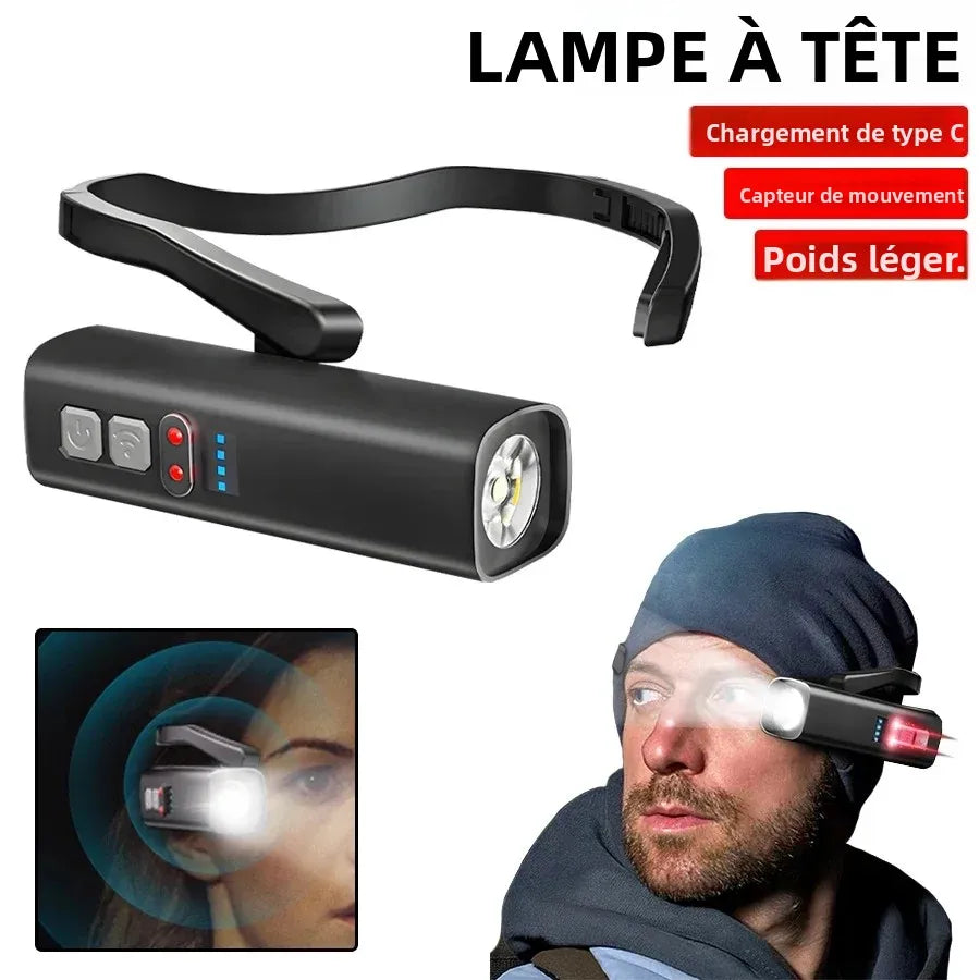 lampe frontale led rechargeable clip portable étanche modes 10w léger moderne