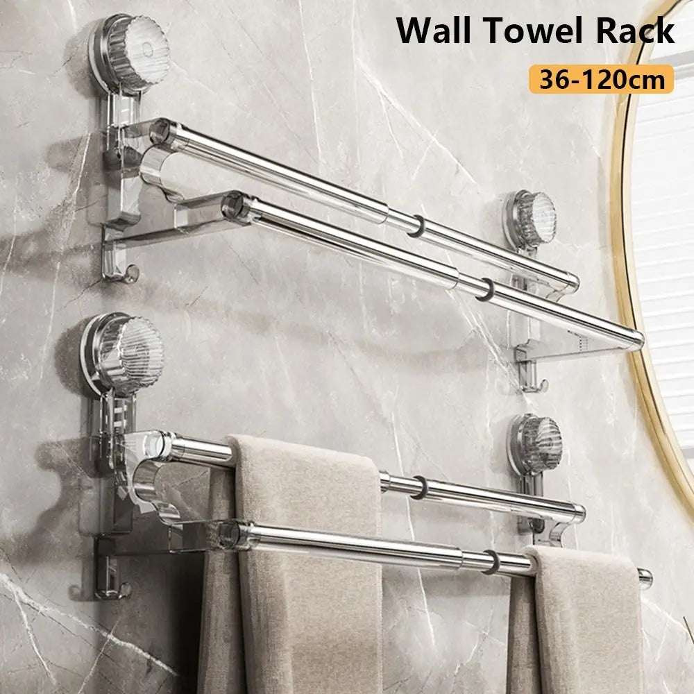 porte serviettes mural ventouse acier inoxydable gris transparent multiple utilisation moderne 36 120cmversible fixeintérieur