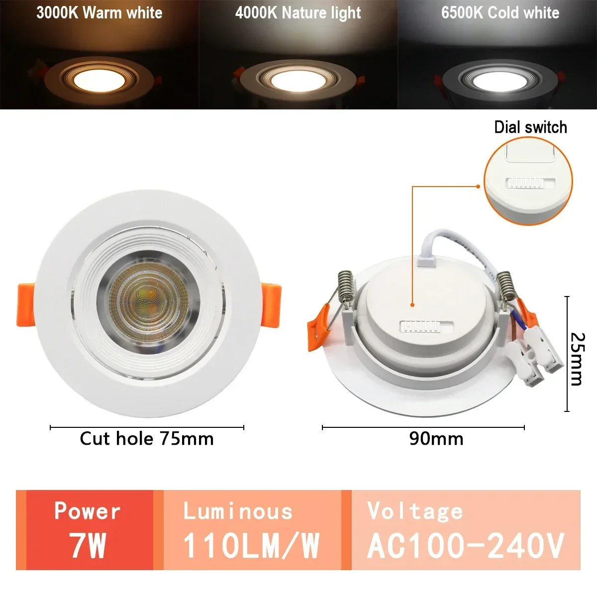 Spot LED blanc moderne 10W 14W 17W 20W 24W 6W câble adaptateur