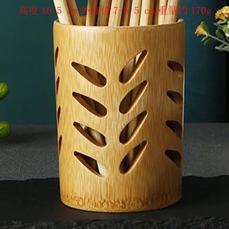 pot crayons bambou perforations circulaires moderne minimaliste naturel brun clairstylos diversescouleurs