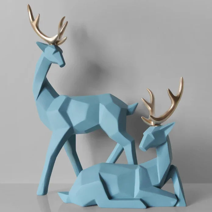 statuette cerf doré noir bleu blanc géométrique moderne ornement porte bonheur décoration intérieure transparent