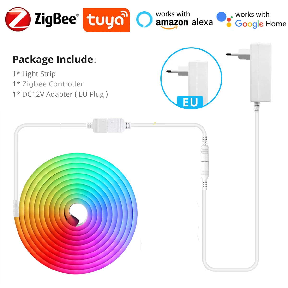 ruban led flexible multicolore adhésif moderne contrôle tactile application mobile zigbee.gateway hub wifi