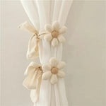fournitures rideaux tissu fleurs beiges anneaux métalliques cordons coton décorative rustique moderne