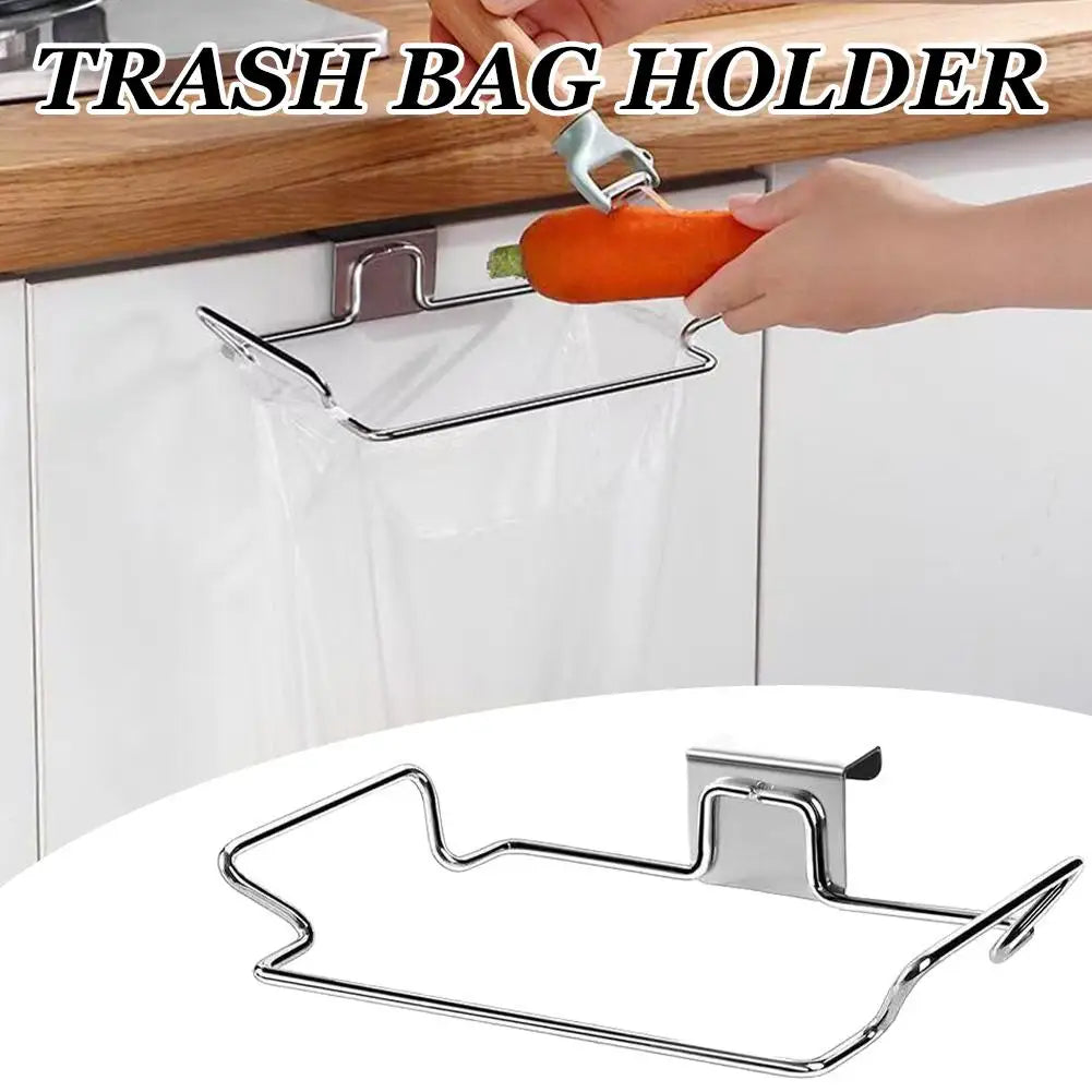 support sac poubelle acier inoxydable moderne transparent argente couroît fixe porte armoire chambre cuisine