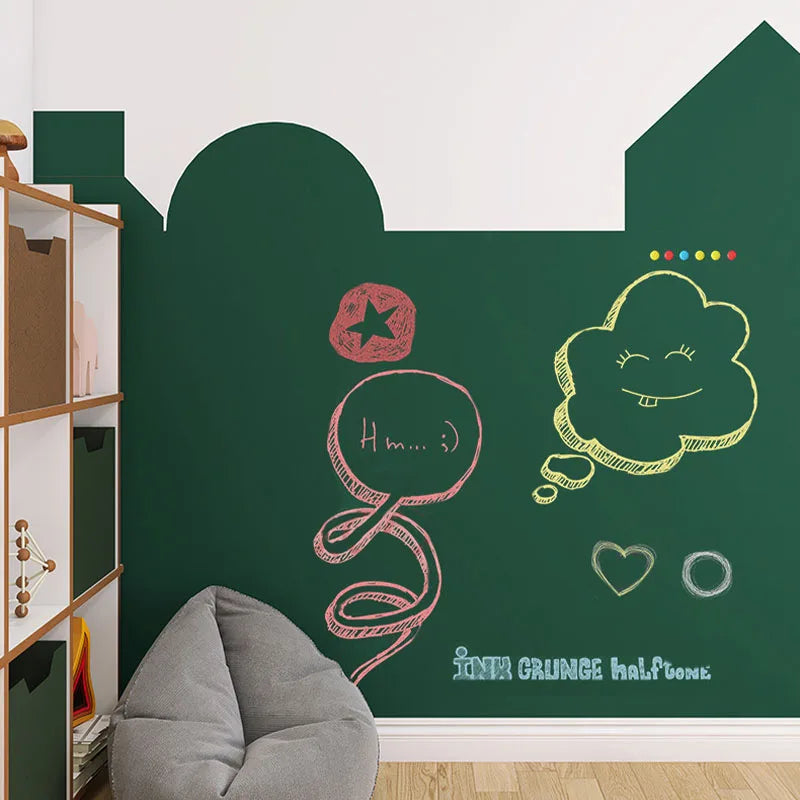 tableau noir autocollant vert foncé motifs graphiques crayons grunge adhésif facile nettoyage enfants art