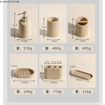 ensemble salle bain moderne beige clair brosse dents tube dentifrice distributeur savon tasses résine