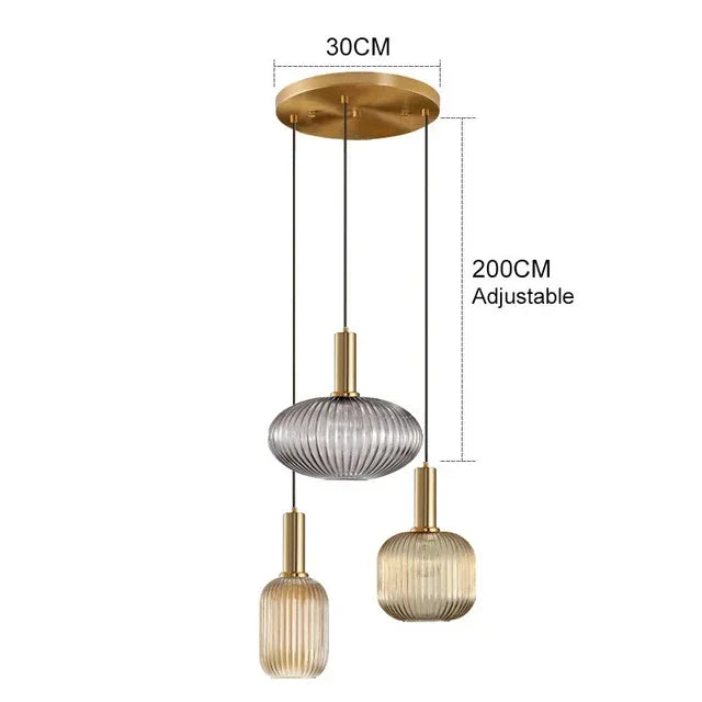 suspension lumineuse or vert gris moderne rayures horizontales opacité câble noir 13cm 20cm 30cm