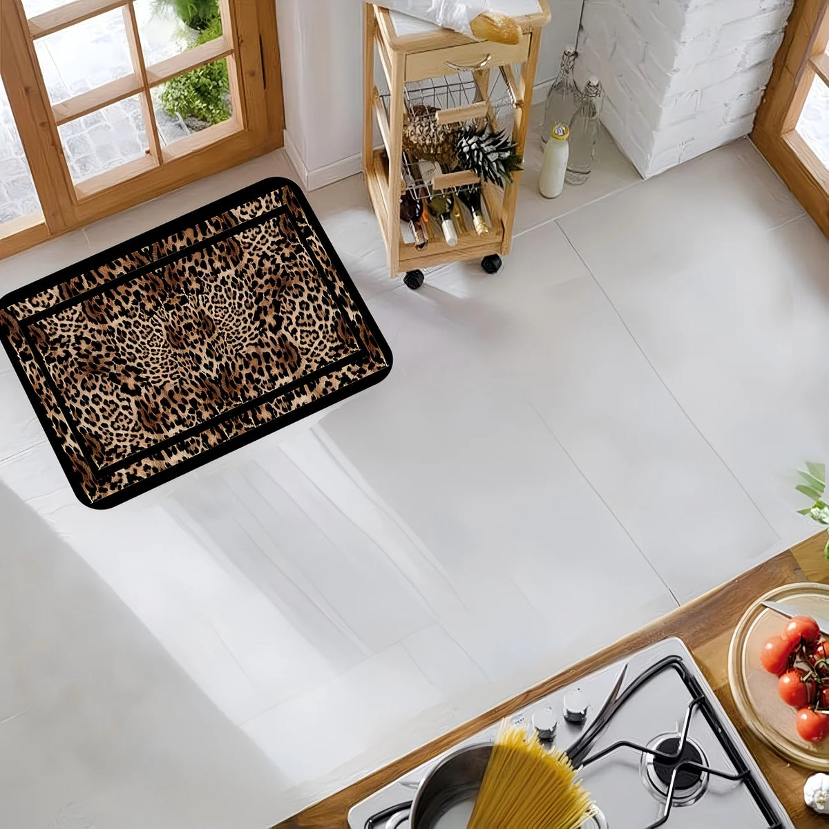 tapis sol marron noir léopard moderne antidérapant polyester extérieur salon cuisine