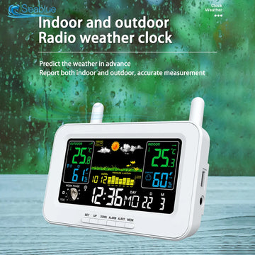 station météo radio capteur extérieur sans fil écran lcd prévisions météo température humidité horloge