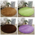 tapis rond doux fourré couleur unie moderne rose marron vert violet beige