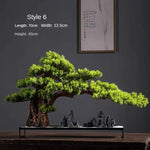 bonsaï artificiel vert clair arbre feuilles fines pot noir gravier blanc ornement extérieur classique