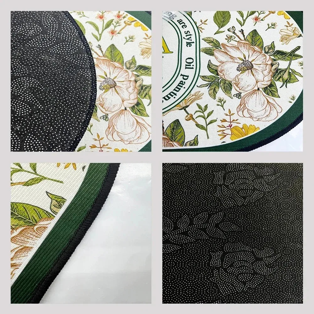 tapis cuisine antidérapant doux lavable motif floral beige rose vert gris sol maison