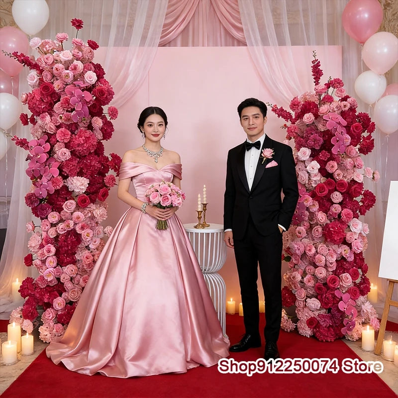 décoration mariage romantique roses artificielles colonnes florales bienvenue panel bienvenue