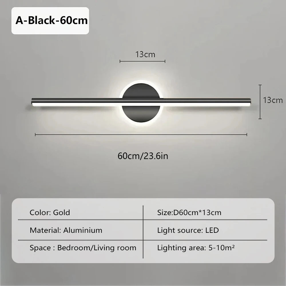 lampe murale moderne miroir intégré or noir minimaliste mur fixé LED chambre coucher