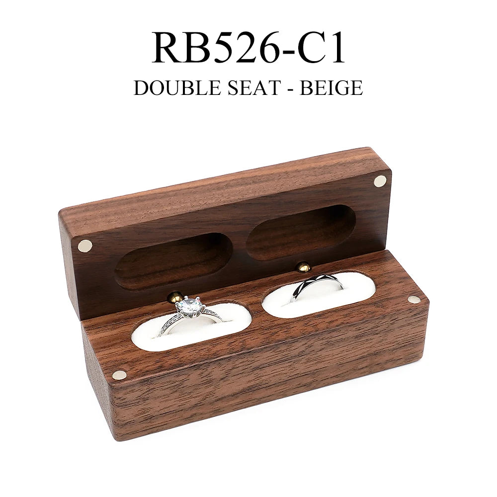boîte alliances bois foncé grain naturel classique clips métalliques rangement bague couple présentoir bijouxVELoursintérieurportableplateaubureau