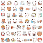 sticker kawaii mignon personnage divers expressions activités quotidiennes blanc rose vert