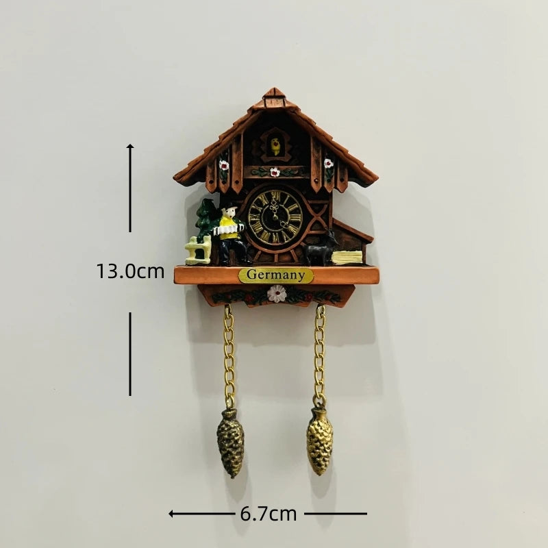 horloge pendule alpine animaux paysages aimants réfrigerateur texte traditionnel