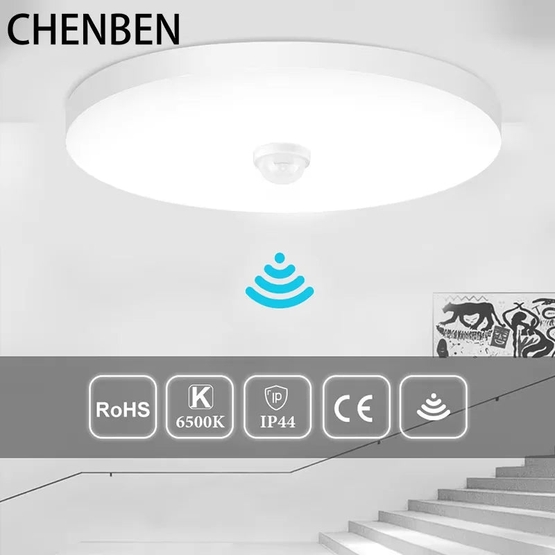 luminaire plafonnier led blanc rond detecteur mouvement couloir garage escalier
