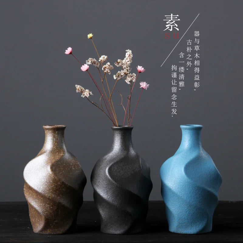 vases céramique marron gris bleu texture moderne minimaliste durable fleurs séchées