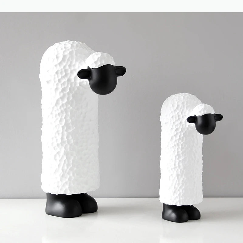 statues moutons blanc noirs texture laine faces lisses moderne accessoires decoration chambre enfants