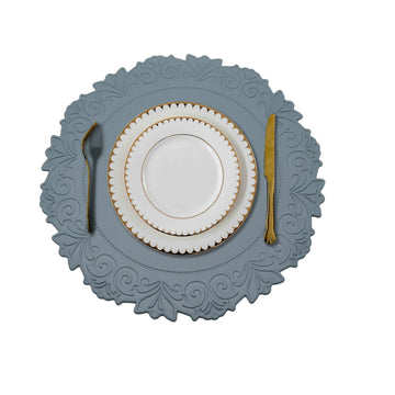 Placemats ronds faux cuir ornements floraux gris classiques résistants l'eau chaleur