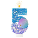 bougies numéraires paillettes sous marine coquillages décoratives anniversaire bleu violet blanc doré