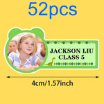 étiquettes personnalisables adhésives enfants couleurs bleu rose vert violet motifs floraux modernes textes personnalisables