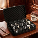 boîte rangement montres noir velours moderne 15 compartiments zipper 20cm 19cm 6.5cm