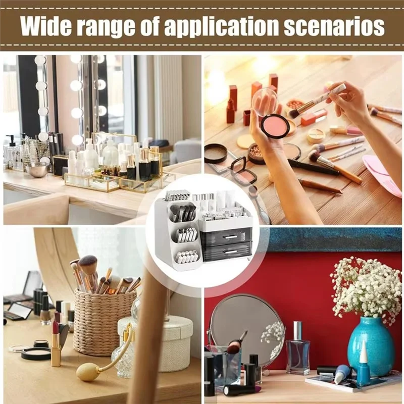 boîte rangement cosmétique blanche transparente moderne brosse maquillage crèmes bouteilles produits