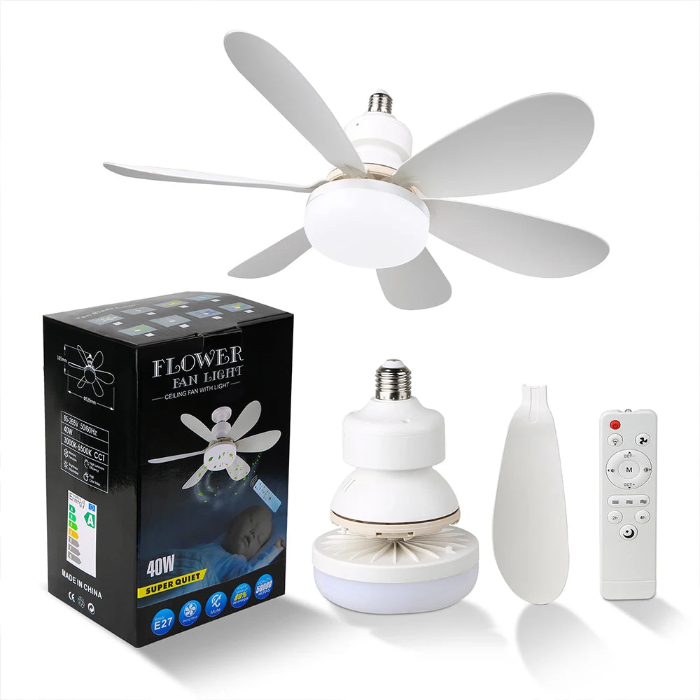ventilateur lampe led télécommande blanc moderne minimaliste 24w 30w 40w 80w e27