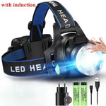 lampe frontale led rechargeable 15w modes nuit pêche course tissu bleu noir adjustable