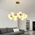 suspension moderne boules translucides blanc doré noir led restaurant salon bar