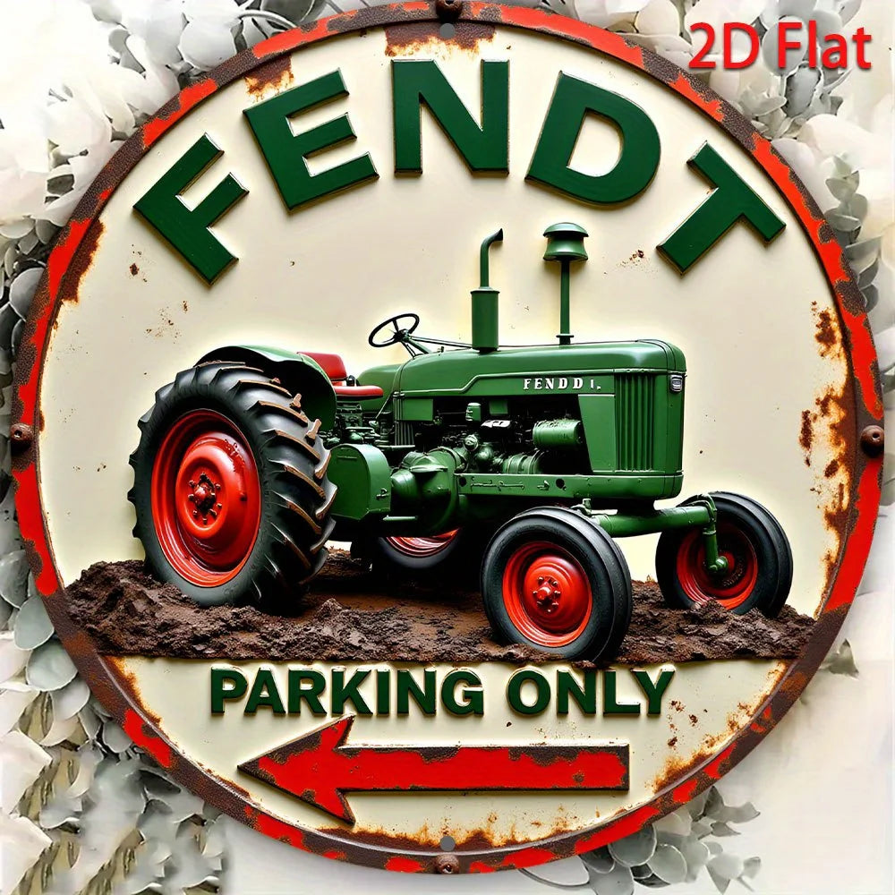 plaque decorative tracteur fendt vintage vert rouge beige parking only métal robuste decoration ferme