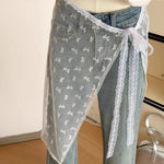 jupette dentelle gris clair motif bicyclette moderne transparent féminine ruban noué polyester