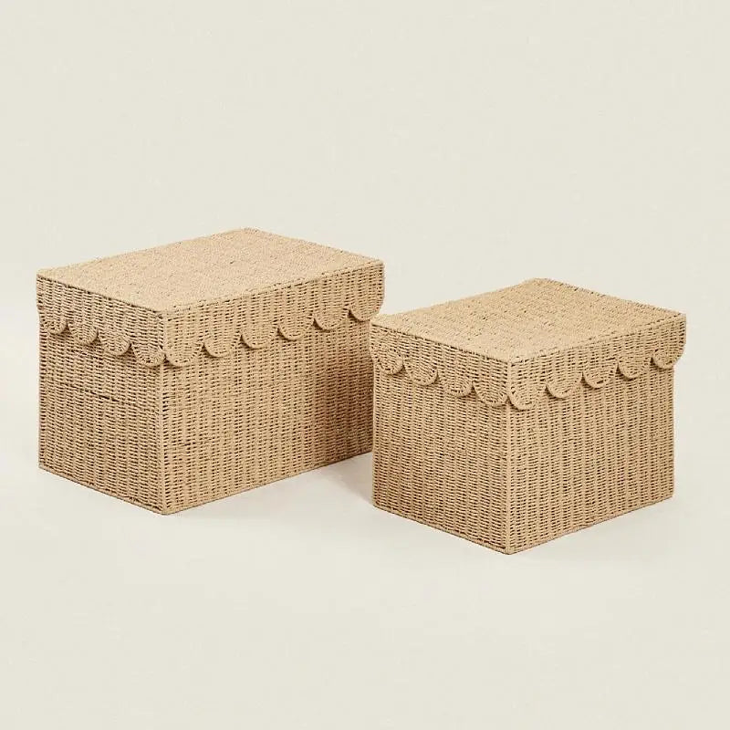 panier rangement tressé bohème rustique beige clair salon cuisine couvercle
