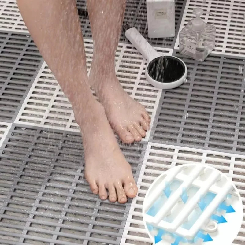 tapis bain modulable gris blanc vert clips antidérapants moderne respectueux environnement