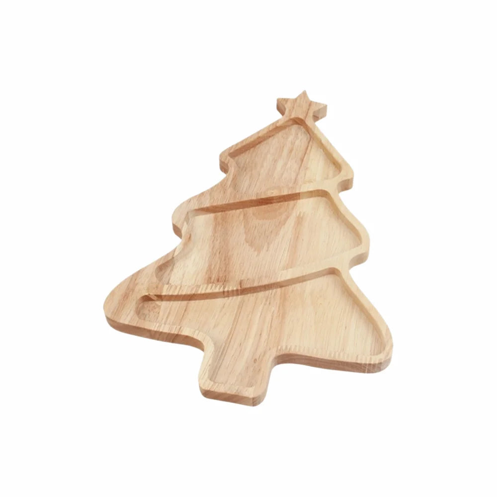 assiettes bois naturel assiettes noël forme d'arbre cerf décoration festive modernes