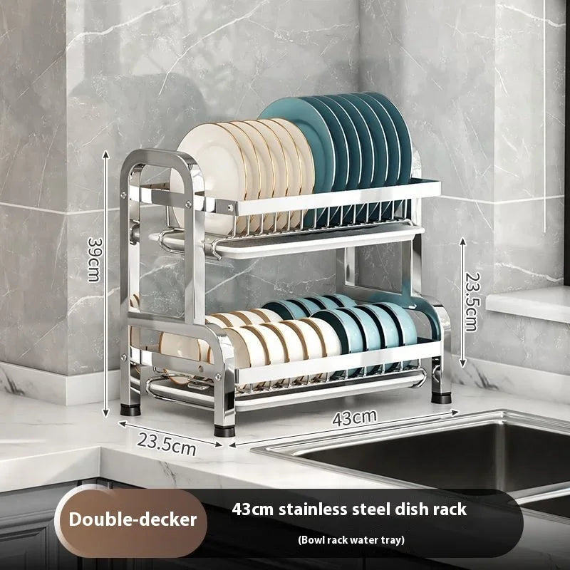 étagère vaisselle acier inoxydable moderne pieds ronds assiettes cuillères couteaux tranchettes grille 43cm dimension