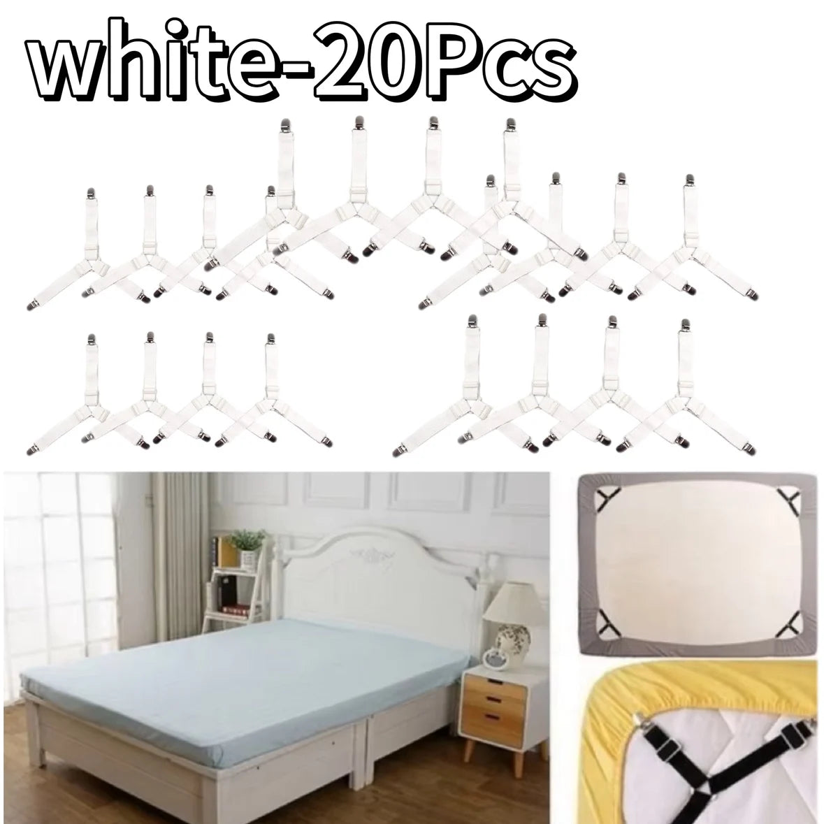 attaches drap lit clips élastiques noir blanc réglables anti tirage ignifuge polyester modernes