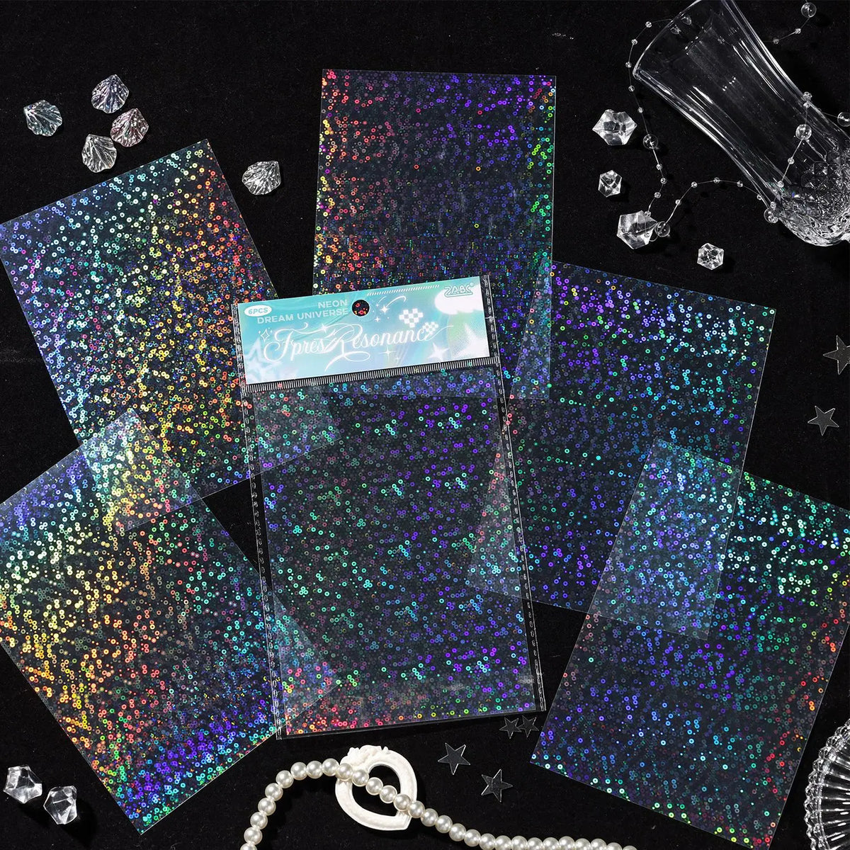 autocollants holographiques pailletés multicolores modernes décoratifs adhésifs bleus verts violets opaques grandes tailles
